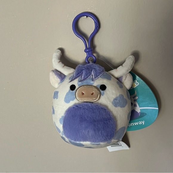 NWT 3.5” Conway the Purple Spotted Highland Cow Squishmallow Clip - Picture 1 of 2